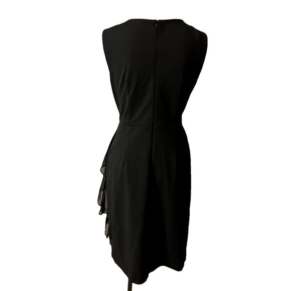 Connected Dress Black 10 Flutter Ruffle Stretch Sheath V Neck Sleeveless NEW